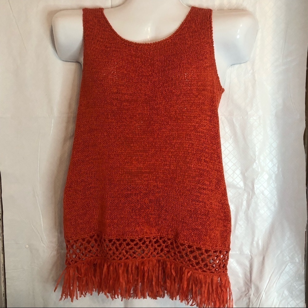 Midnight Velvet Orange sweater tank top Fringed M - Picture 5 of 8